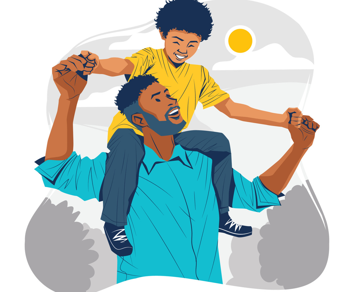 Dad Carrying Son on Shoulders Concept