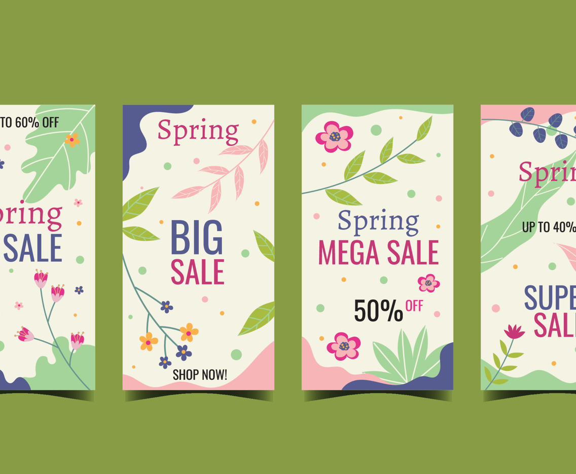 Flat design social media stories spring sale