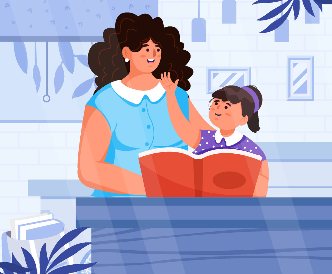 Mother Reads Story To Her Daughter Concept