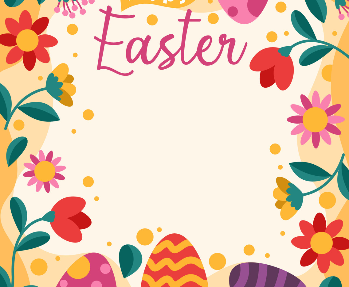 Happy Easter with Colorful Egg and Floral Ornament