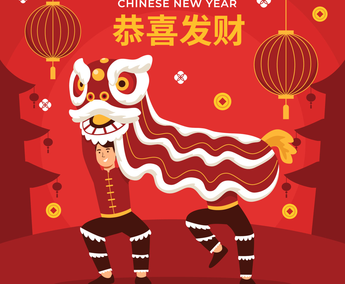 Traditional Lion Dance Performance on Chinese New Year