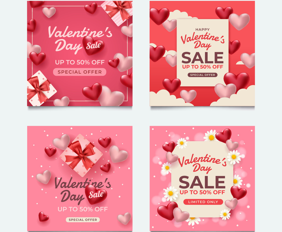 Set of Valentines Day Sale Social Media