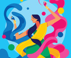 India Woman Dancing at Holi Festival