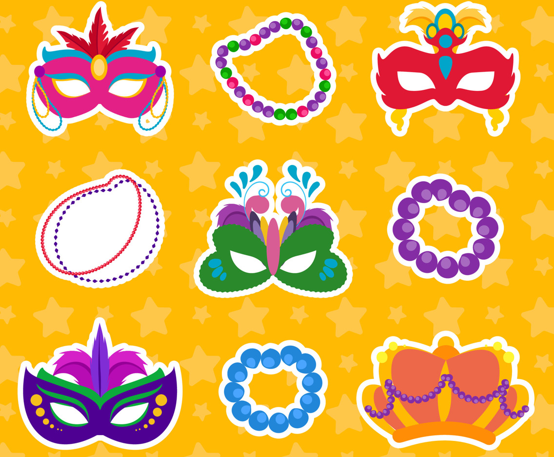 Mask and Beads Mardi Gras Sticker