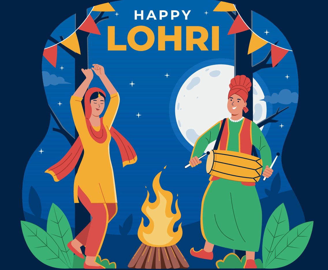 Lohri Celebration with Bonfire and People Dancing