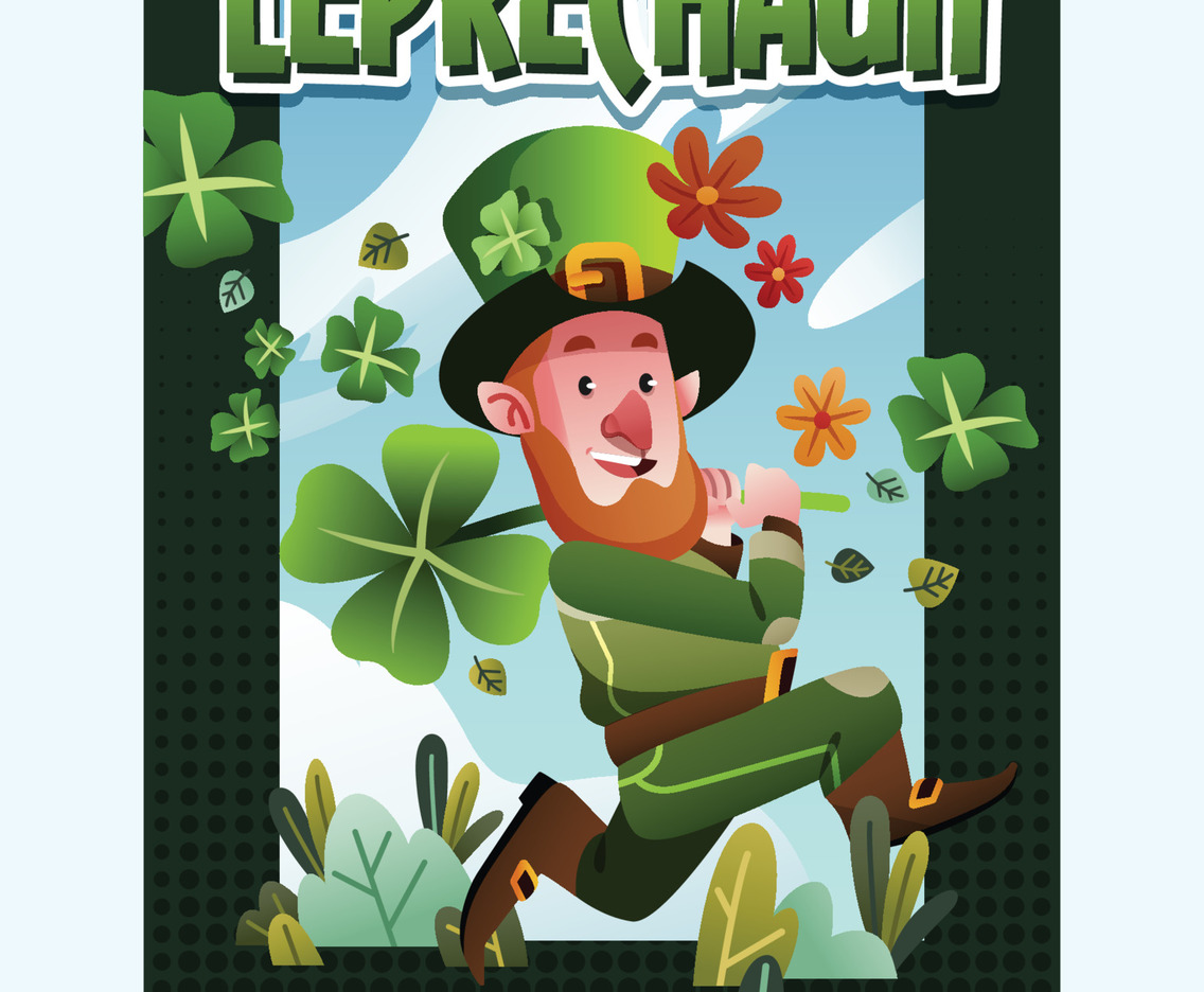 Leprechaun Holding Four Leaf Clover Poster Design