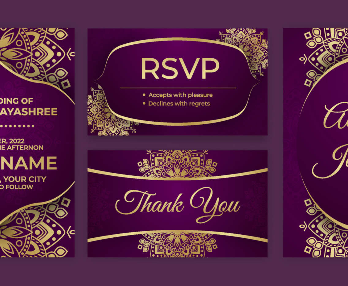 Set of Indian Wedding Purple Invitation Template