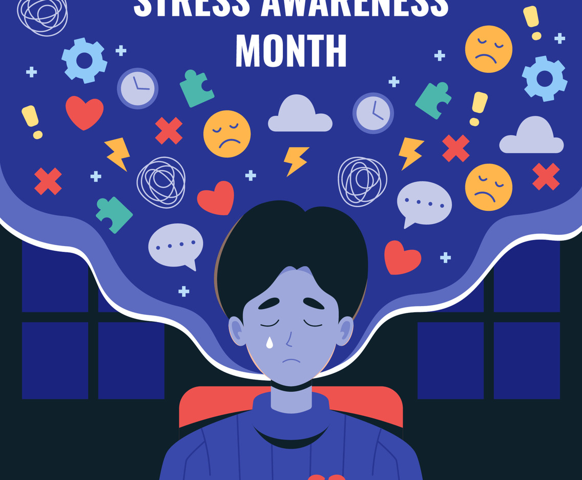 Stress Awareness Month with a Depressed Man Character