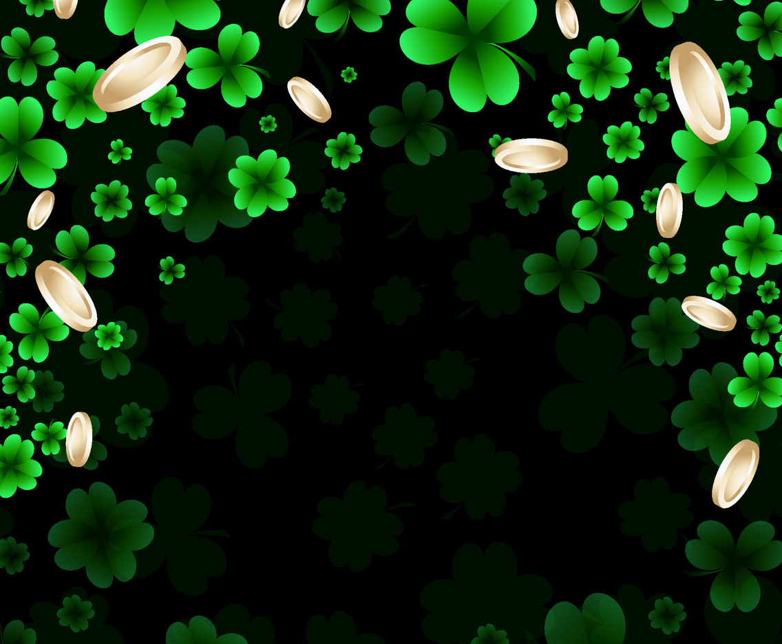 Shamrock Leaf and Gold Coins Background