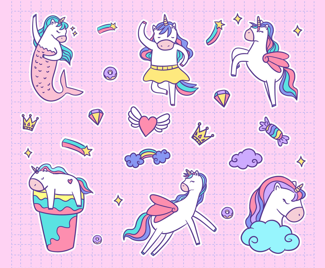 Set of Unicorn Element Stickers