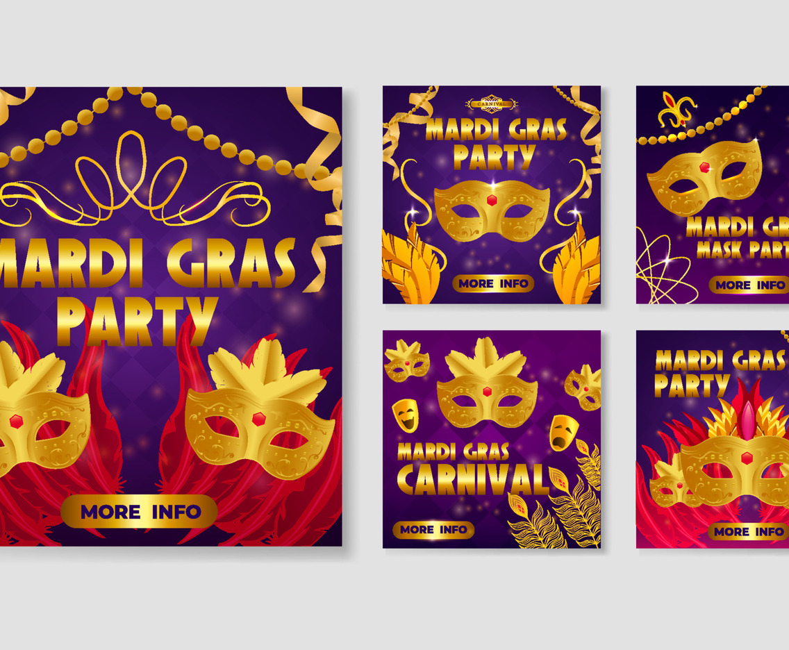 Social Media Post Set Mardi Gras Party