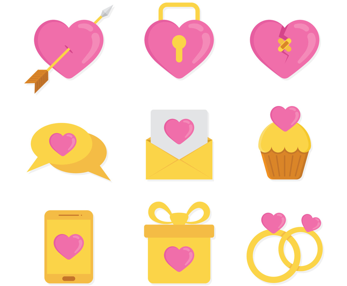 Set Of Hearts Valentines Day Element Icons