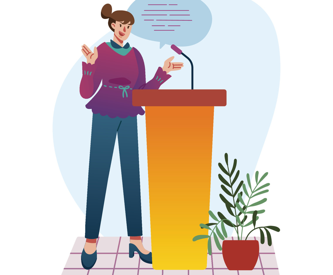 A Public Speaker Give a Speech Behind the Podium