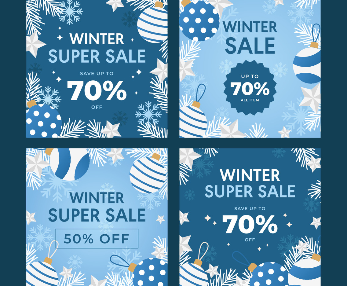 Set of Winter Collection Social Media Post with Blue Color Scheme