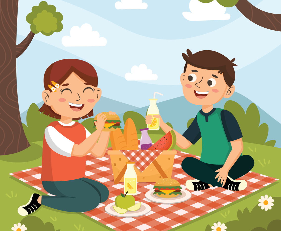 Boy And Girl Picnic in the Park