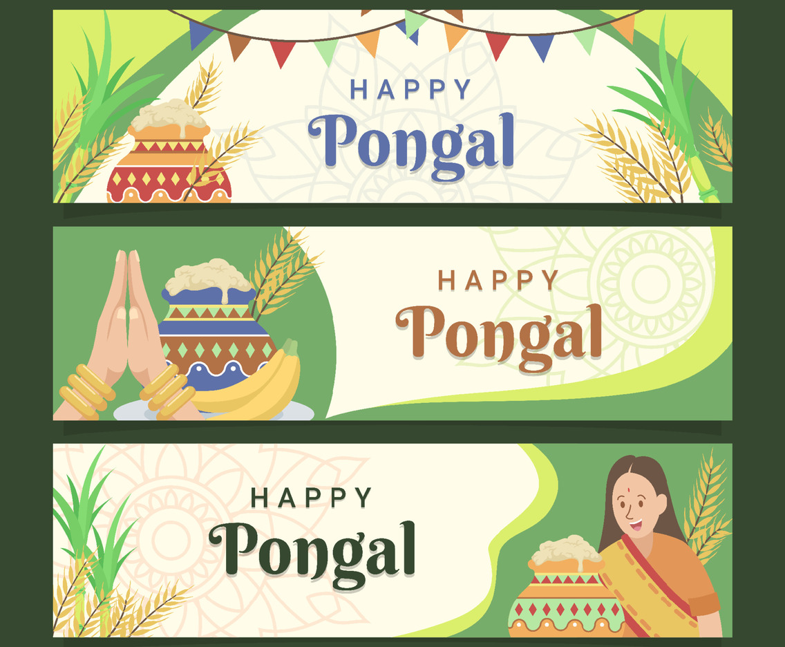 Happy Pongal Festival Banner Set
