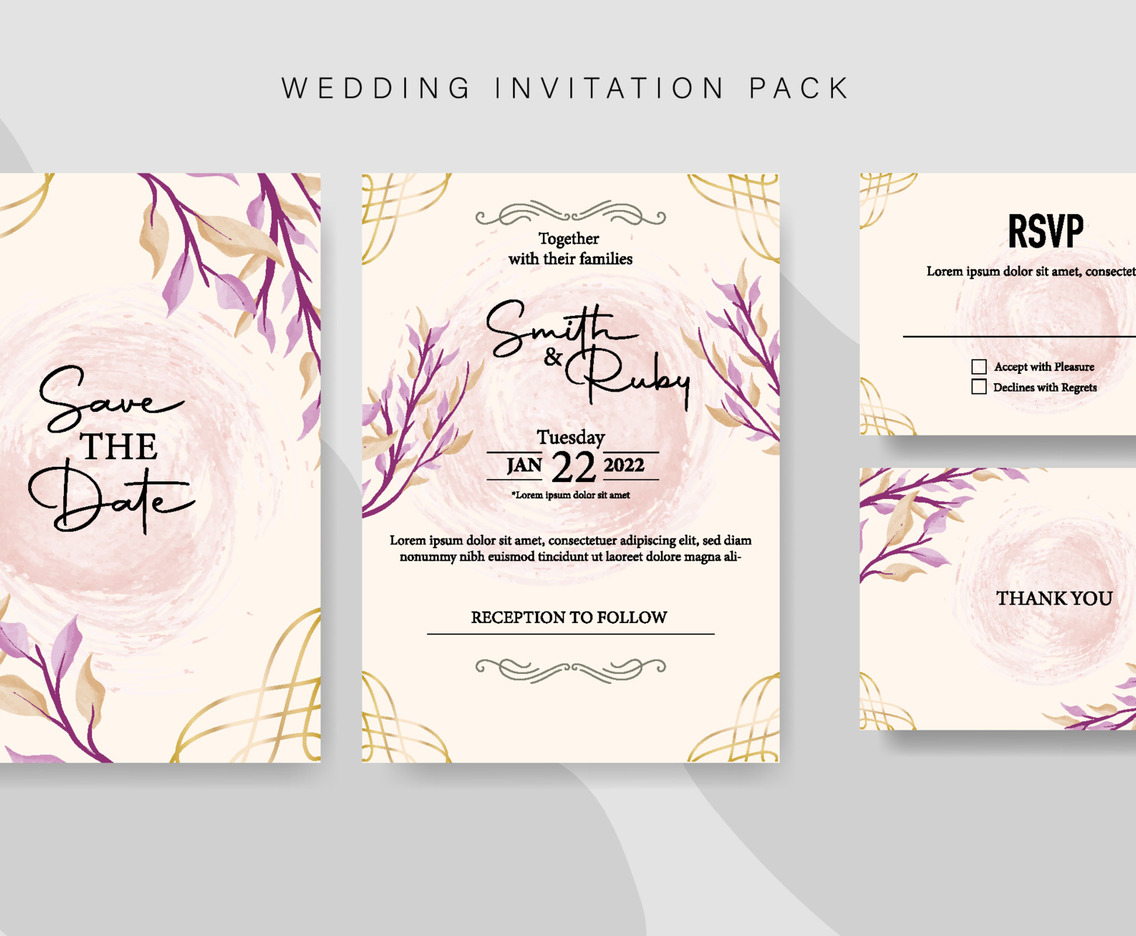 Purple Watercolor Wedding Invitation Template