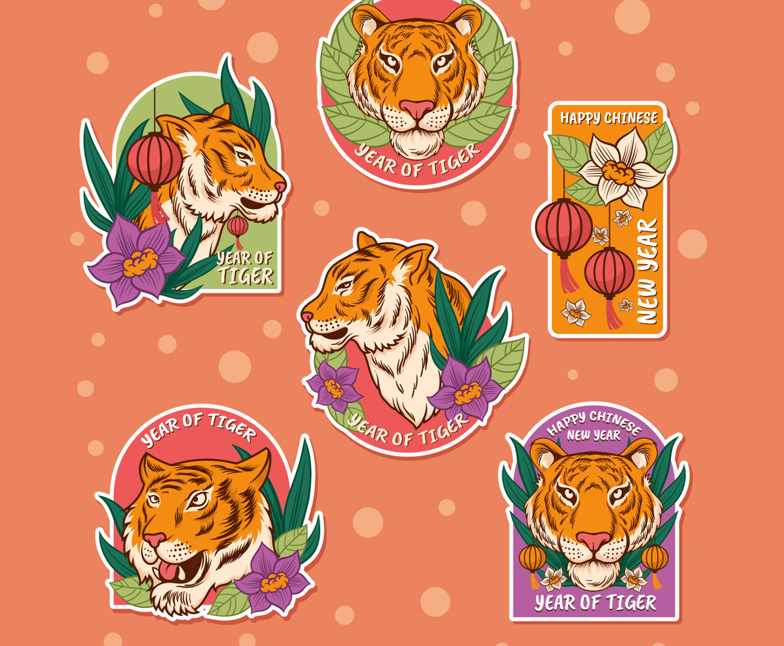 Hand Drawn Chinese New Year-Year Of Tiger Stickers