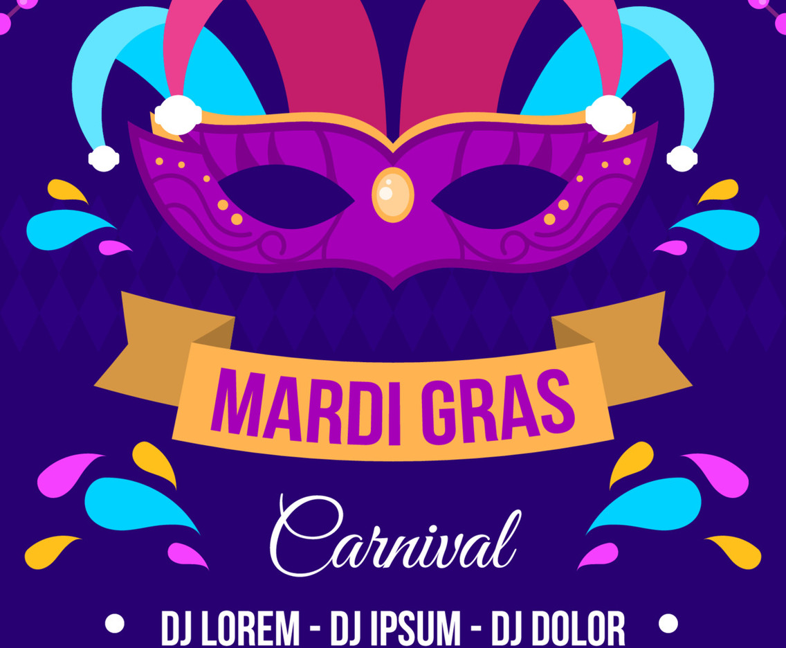 Mardi Gras Mask and Beads Poster Template