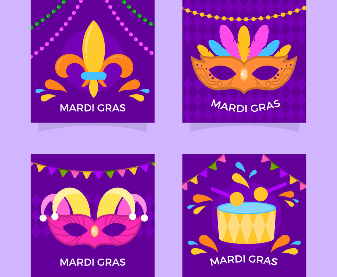 Mardi Gras Mask and Beads Social Media Collection