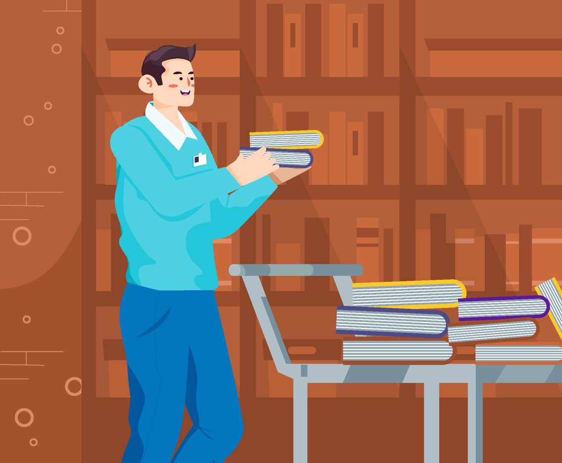Librarian Shelfing Books Concept