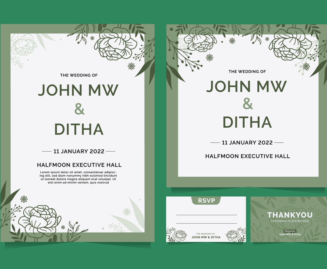 Set of Floral Wedding Invitation