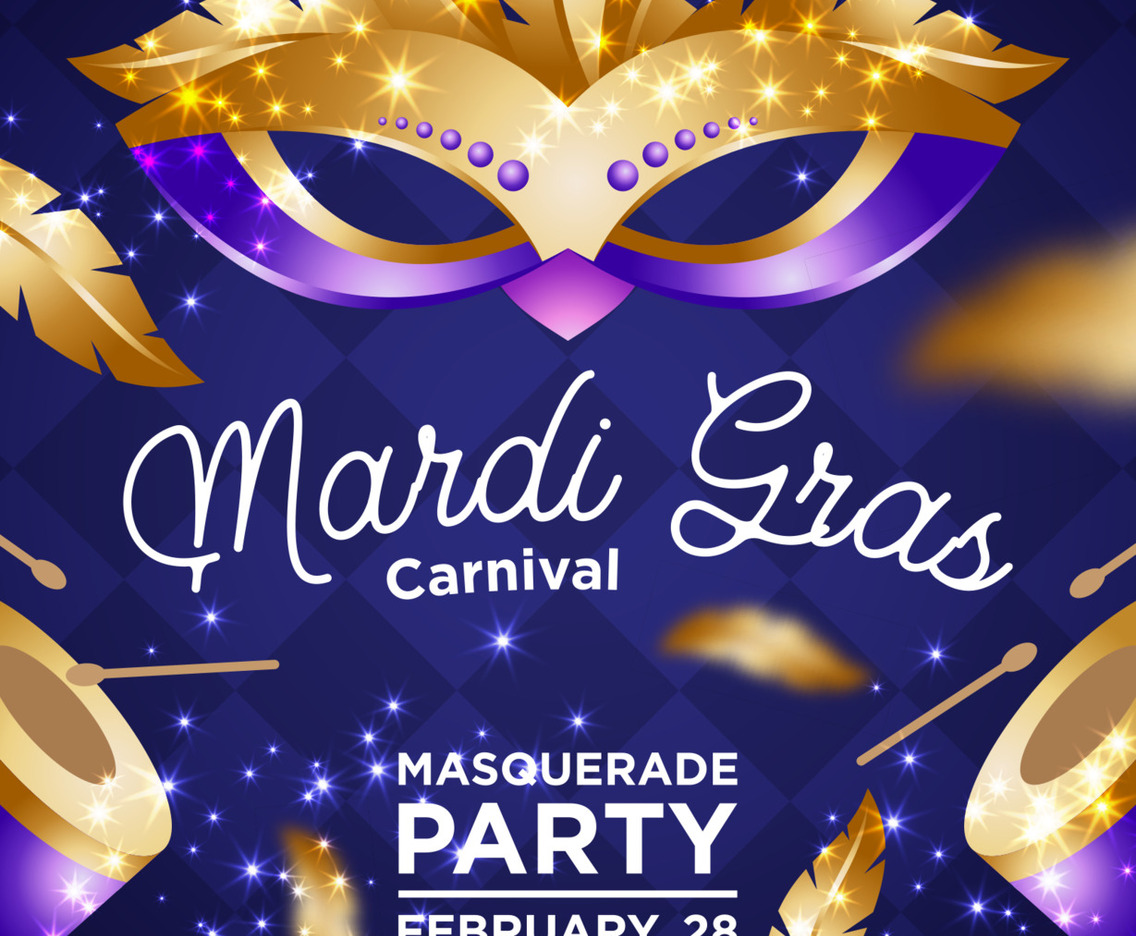 Mardi Gras Music Festival Poster Concept with Gold Mask