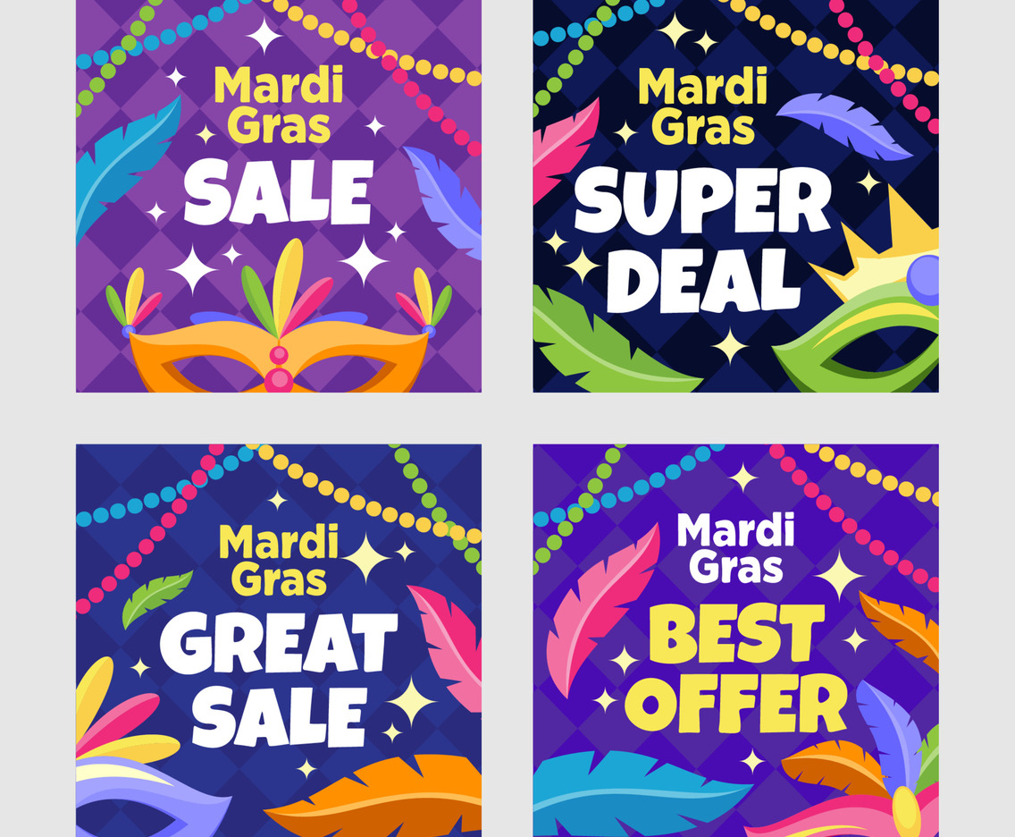 Mardi Gras Mask and Beads Social Media Post