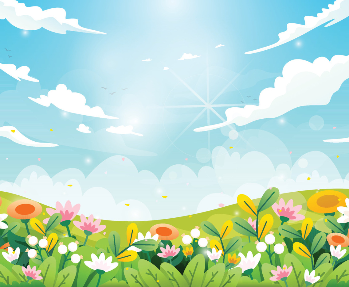 Nature Spring Landscape with Blooming Flower and Blue Sky