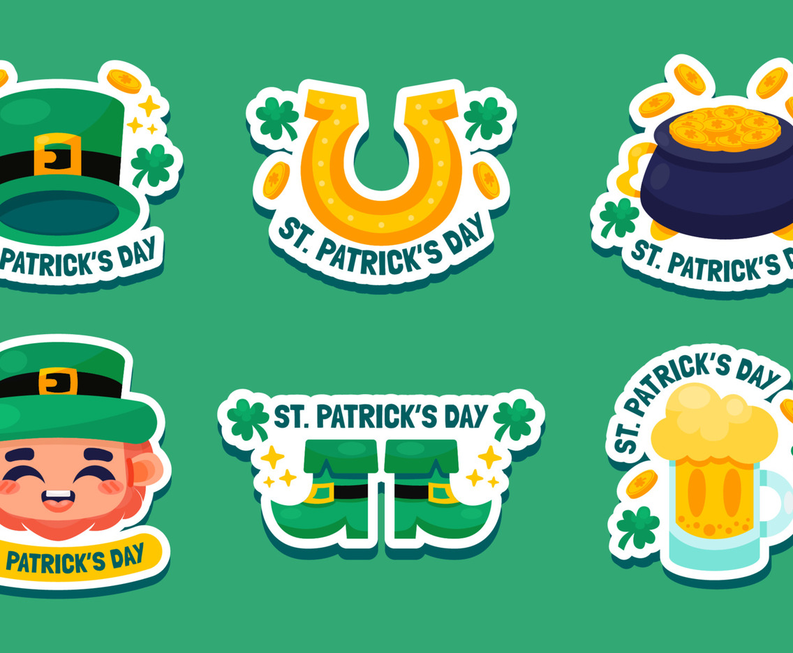 Cute Leprechaun and Shamrock Sticker Set Concept