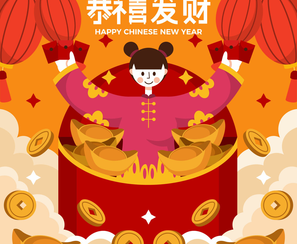 Woman Character with Red Packet in Chinese New Year Concept