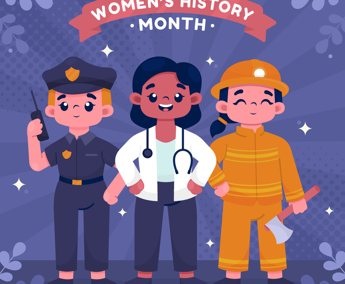 Women's History Month with Character in Different Profession