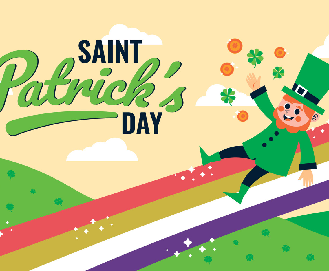 Leprechaun Character Playing with Rainbow and Coin