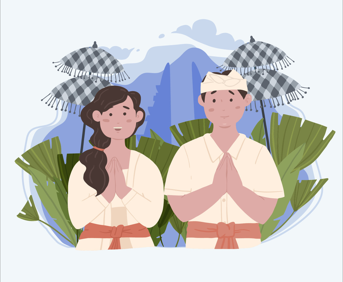 Balinese Couple Greetings on Nyepi Day