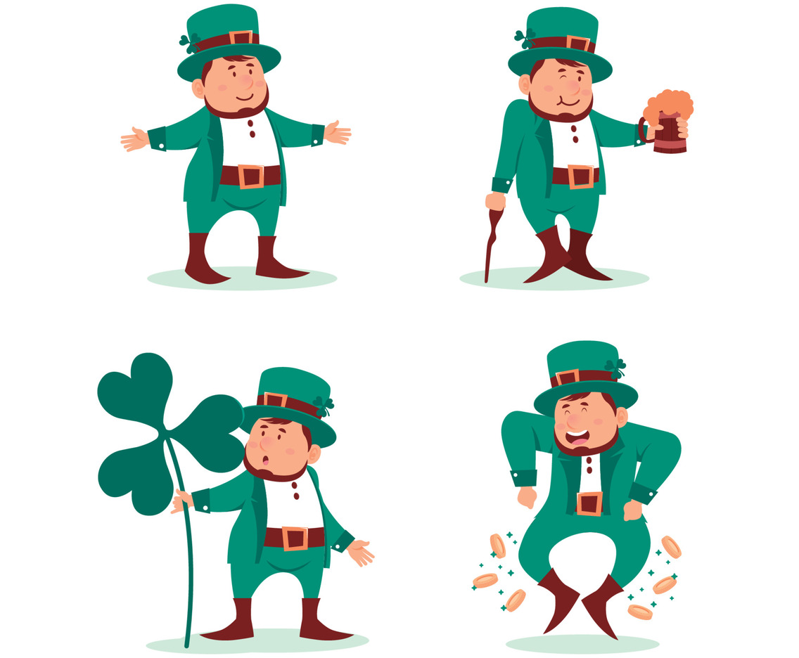 Leprechaun Cartoon Cute Character in Different Pose