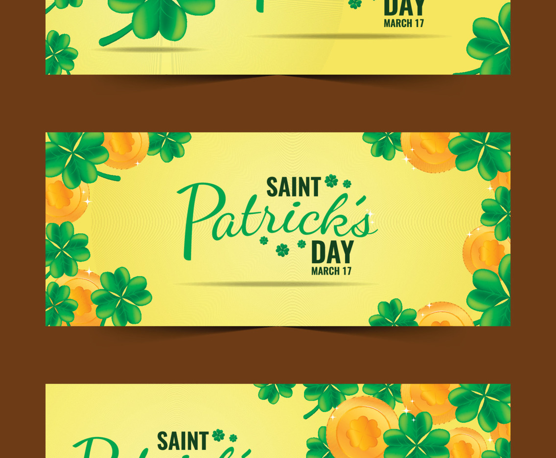 Saint Patrick's Day Banner with Green Shamrock and Gold Coin