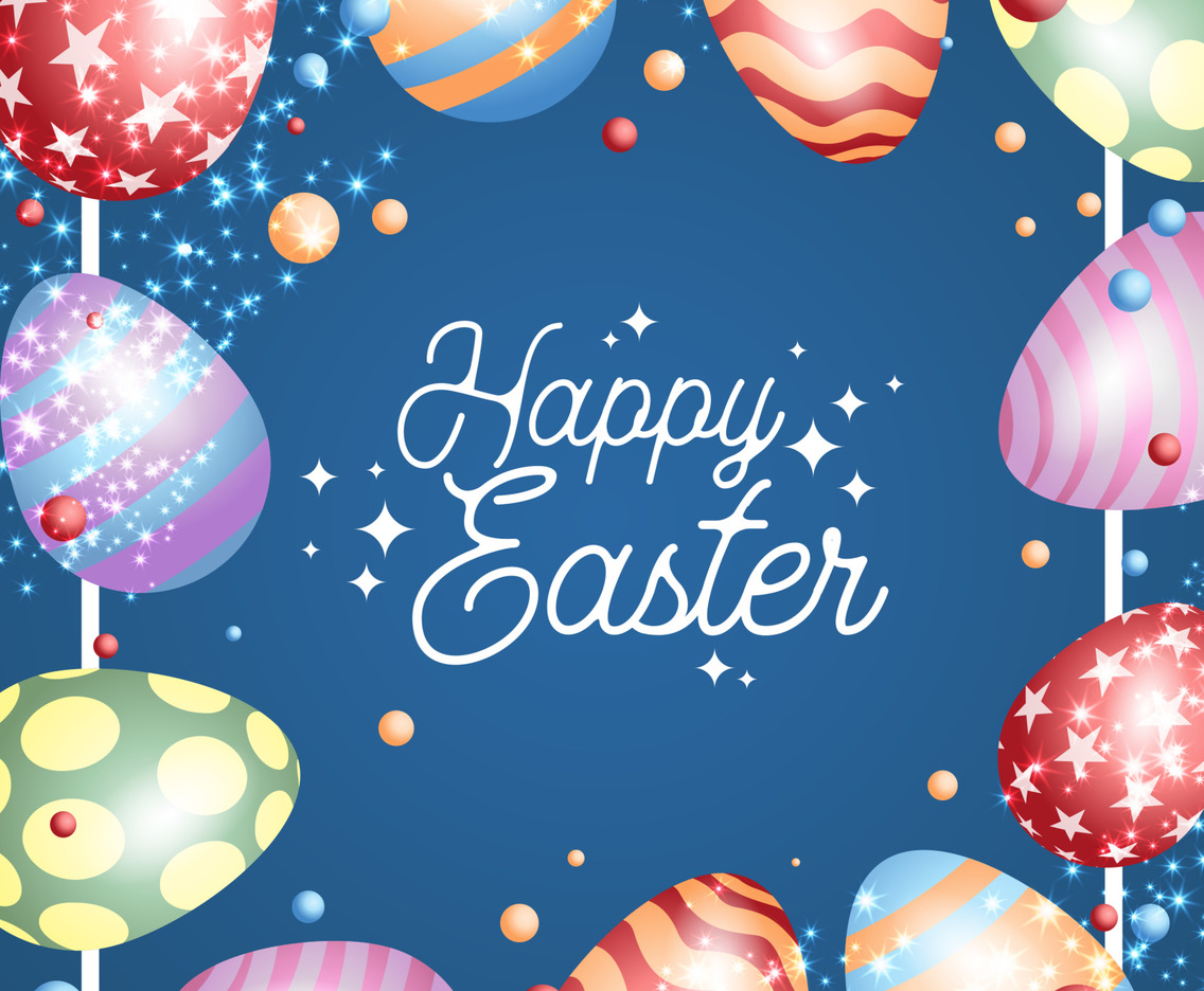 Happy Easter Background with 3D Eggs