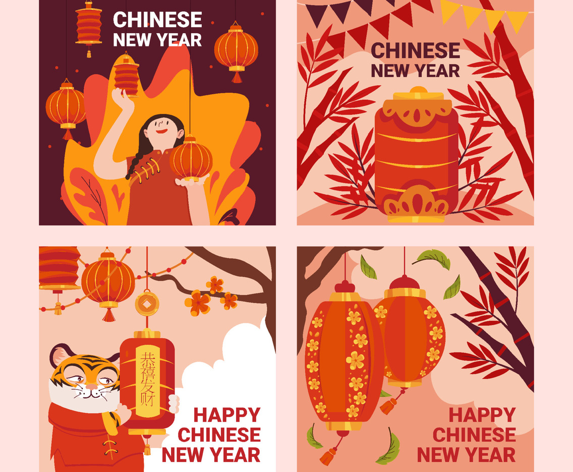 Happy Chinese New Year Lantern Social Media Post