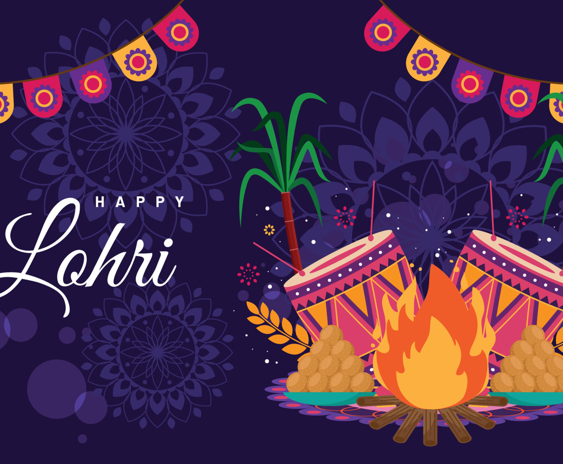 Colorful Lohri Festival Background with Flat Design Concept