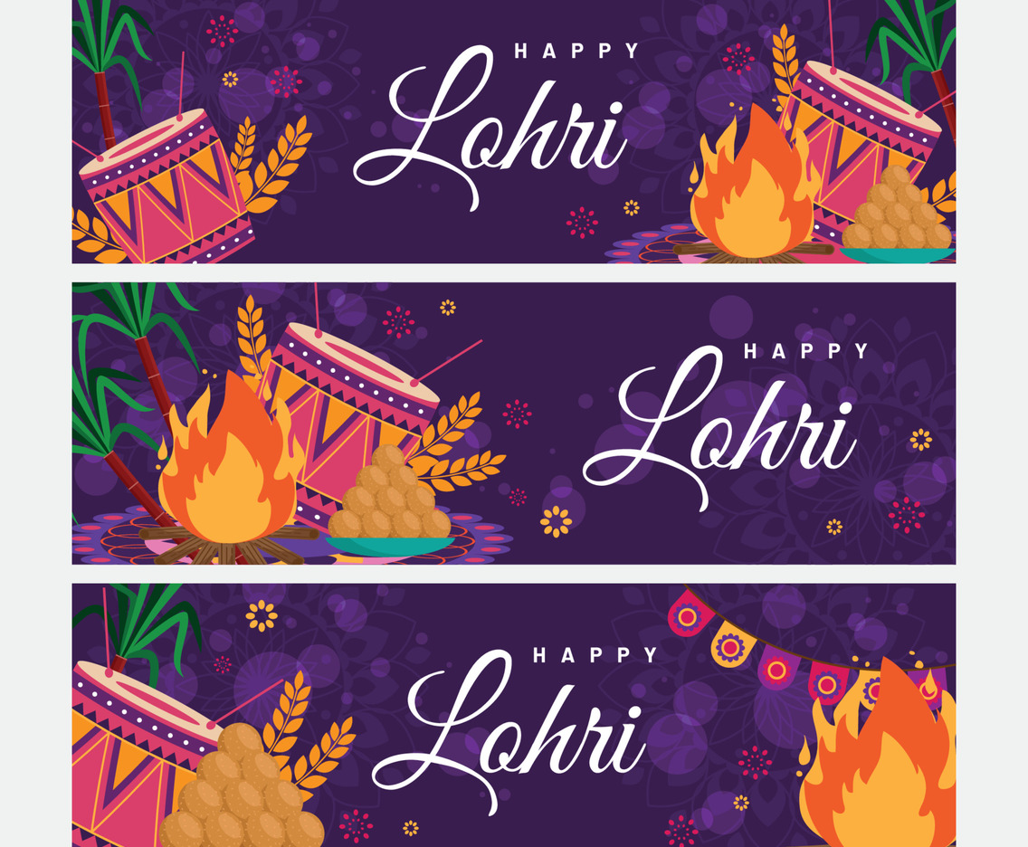 Colorful Flat Lohri Festival Banners