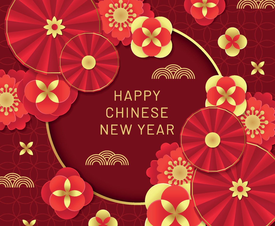 Chinese New Year Background with Fan and Oriental Decoration