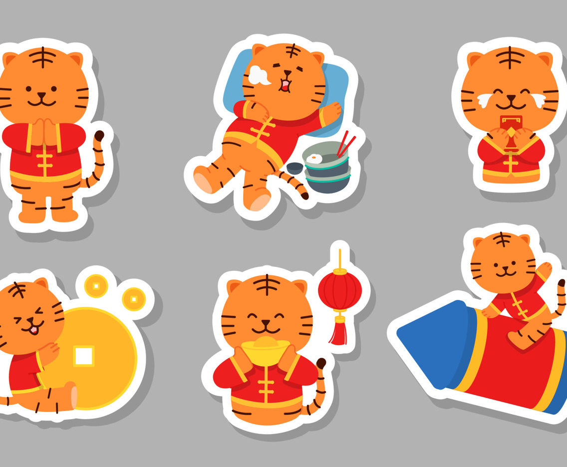 Cute Tiger Chinese New Year Stickers