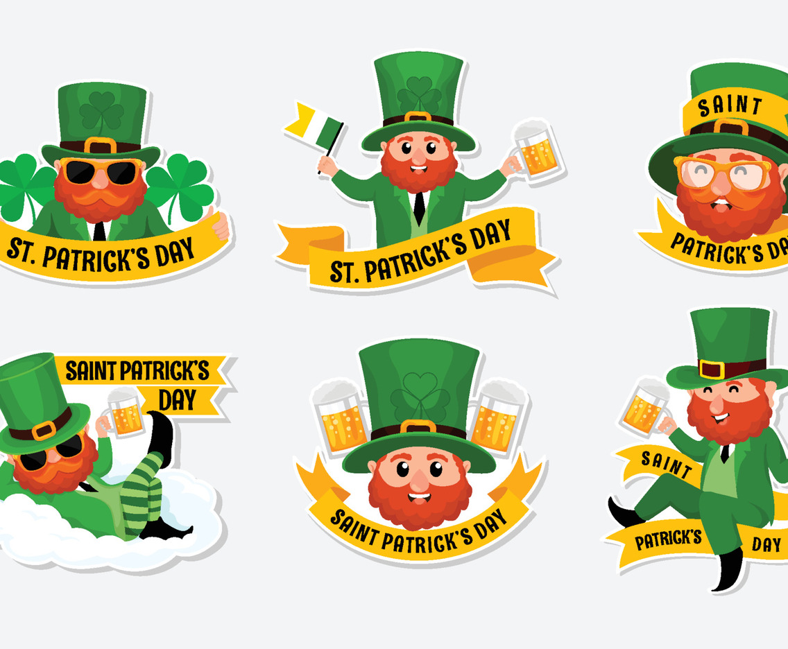Sticker Set of Leprechaun Character