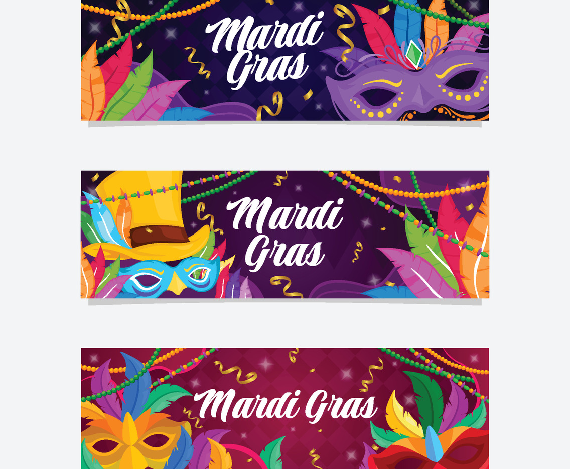 Mardi Gras Mask and Beads Banners