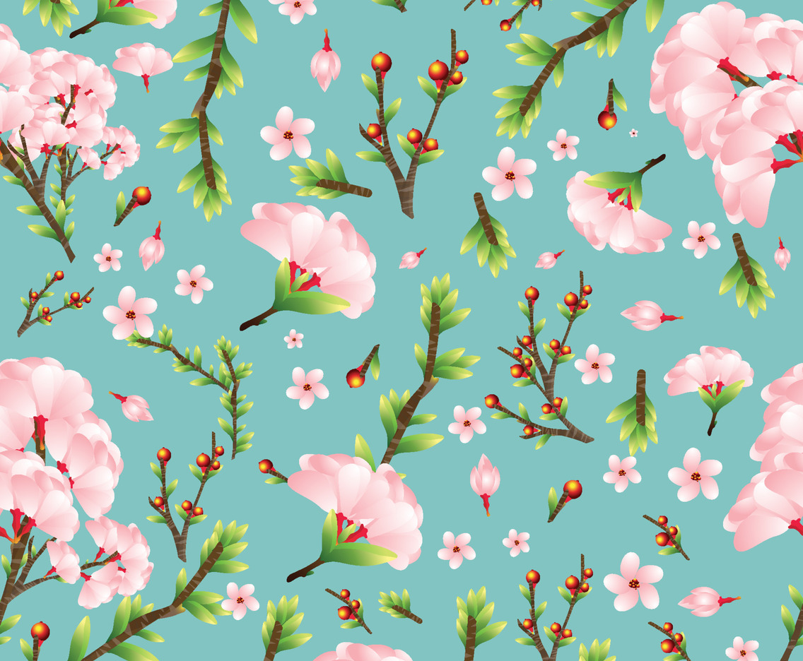 Spring Cherry Blosom Seamless Pattern Concept