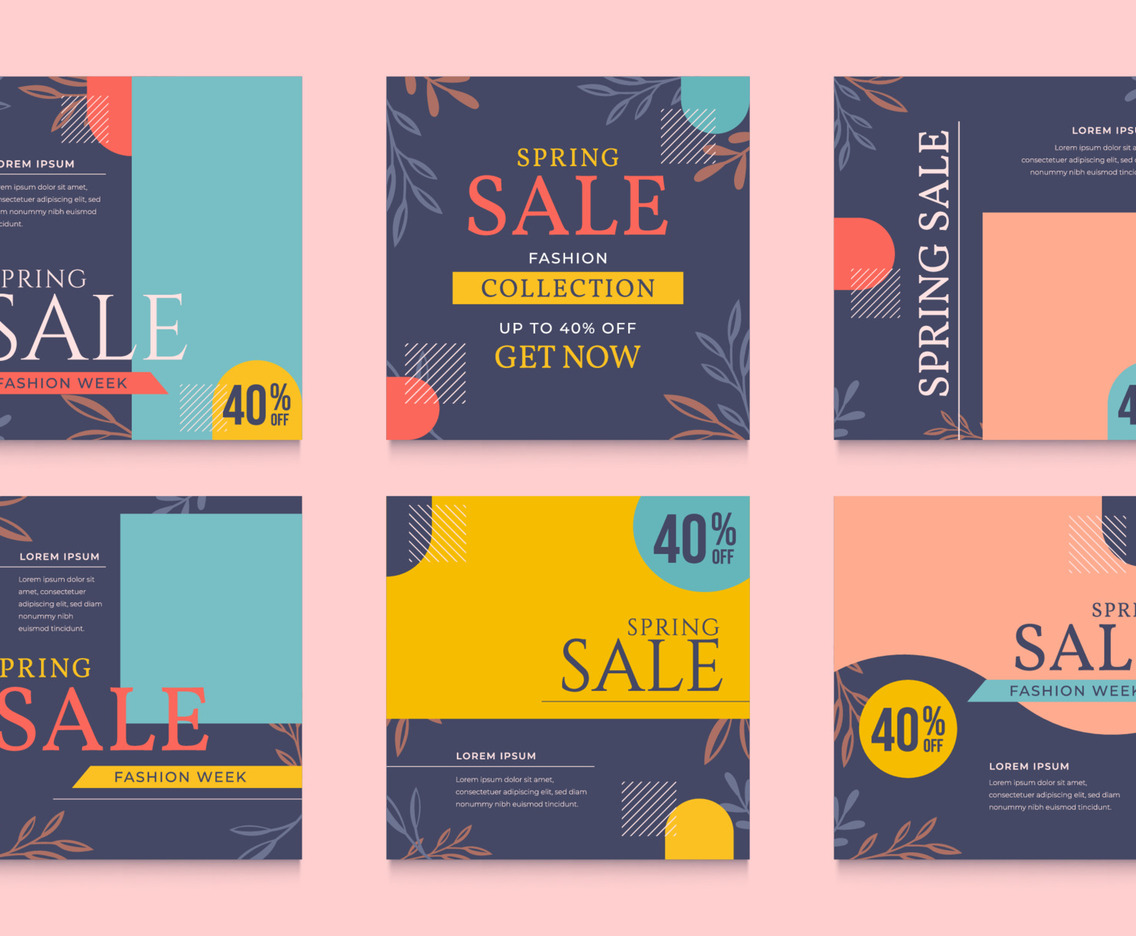 Set of Spring Fashion Sale Social Media Template