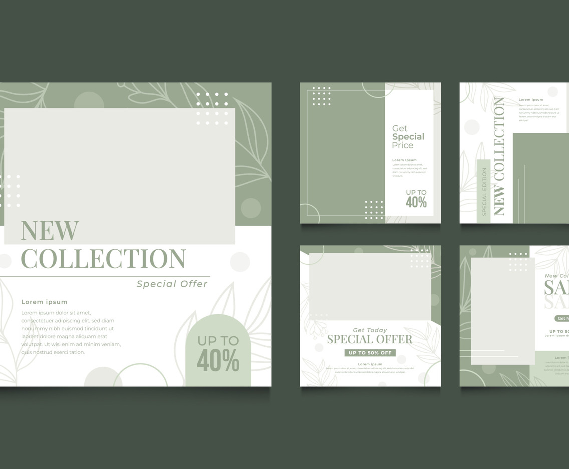 Set of Green Floral Social Media Template