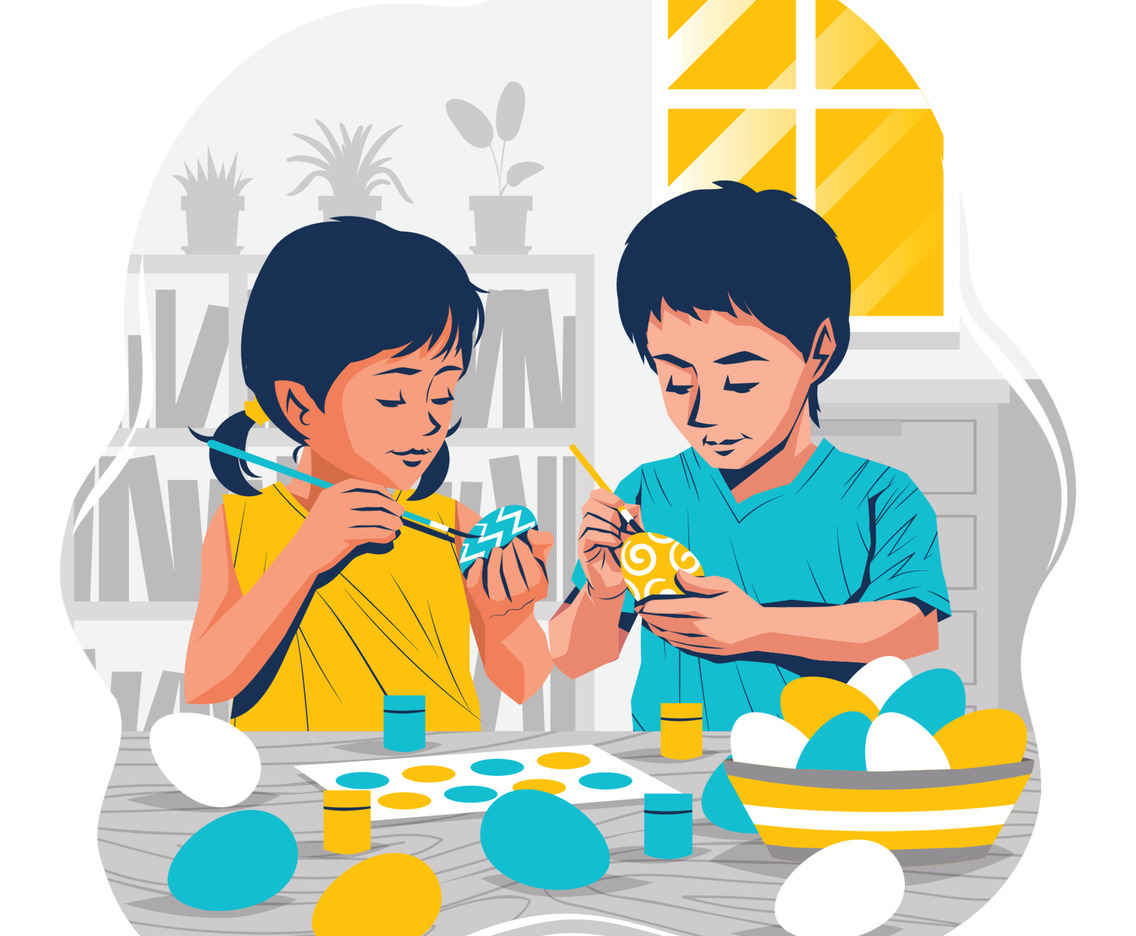 Children Decorating Easter Eggs Concept