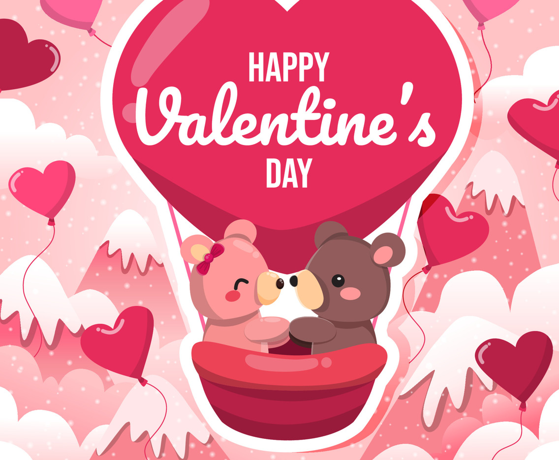 Lovers Bears on a Heart Shaped Hot Air Ballon