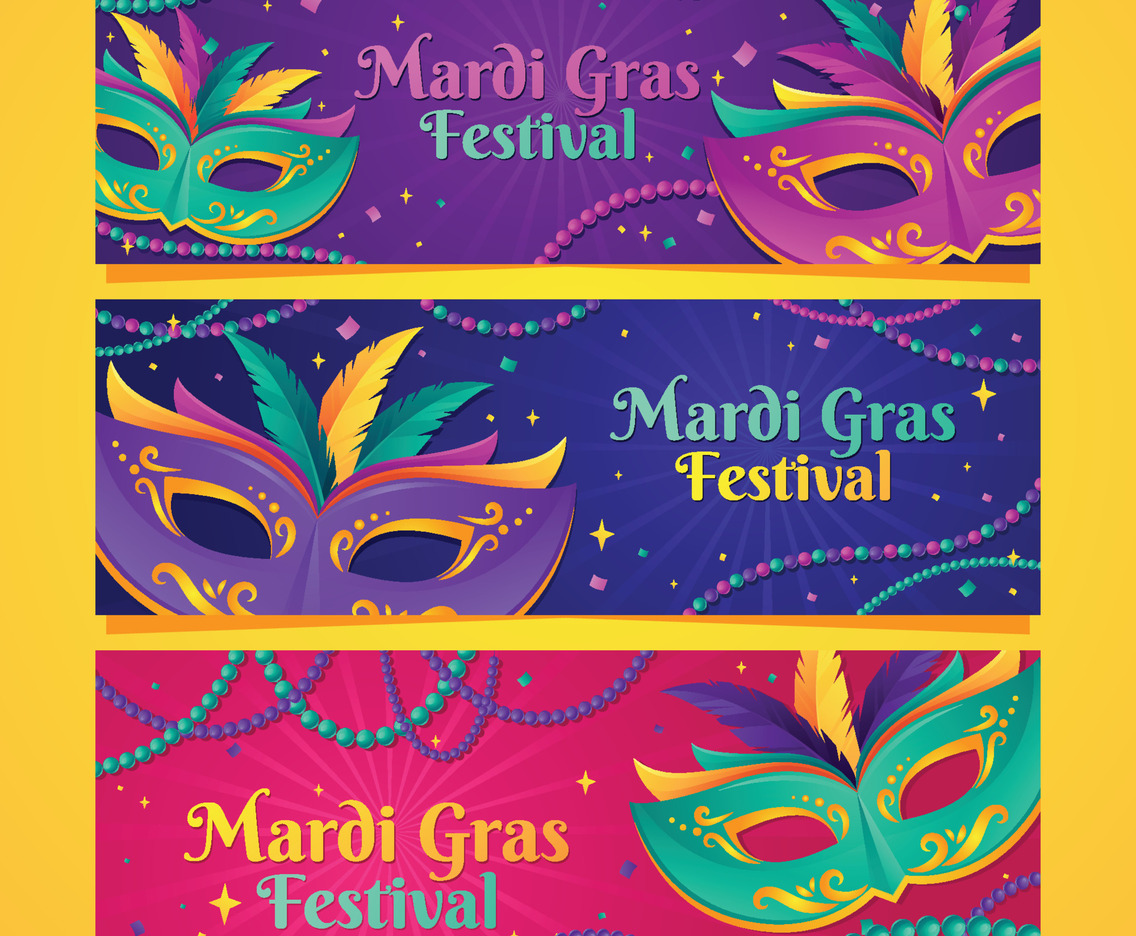 Mardi Gras Mask and Beads Banner